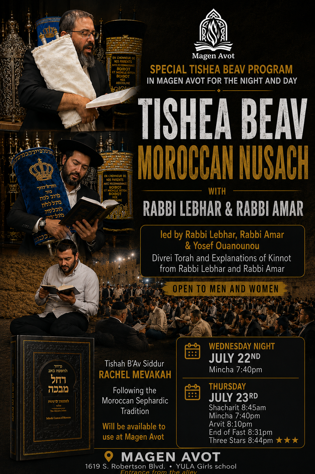 Tisha B'Av Moroccan Nusach program flyer at Magen Avot