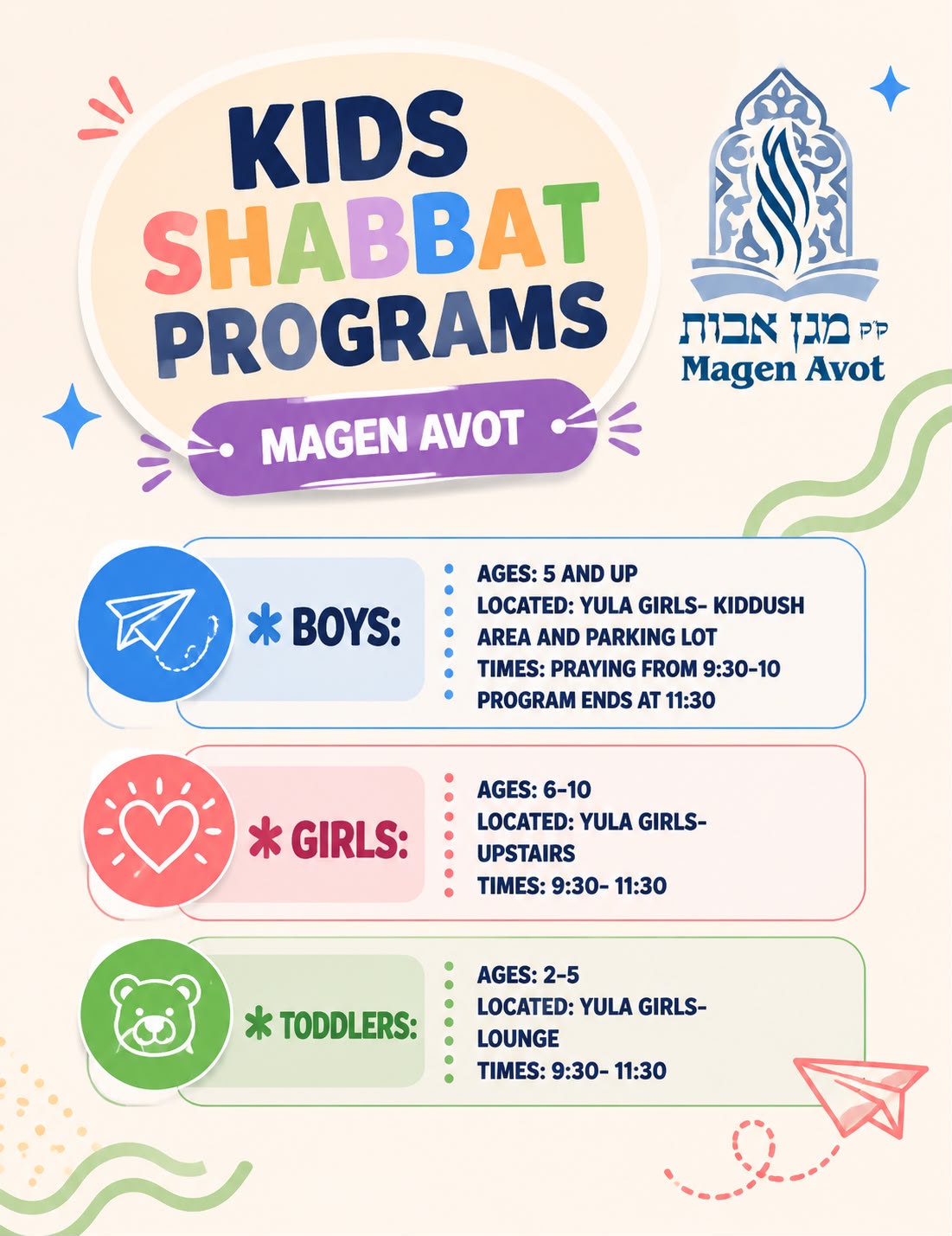 Shabbat Kids Program at Magen Avot