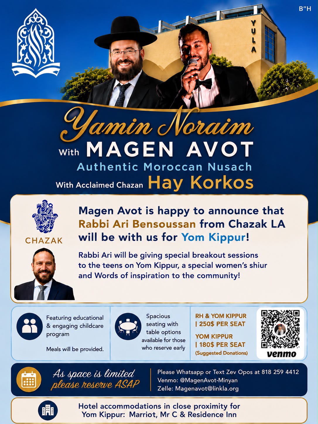 Yamim Noraim 2026 flyer at Magen Avot with Chazan Hay Korkos